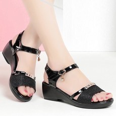 女款華麗吊飾高跟厚底涼鞋, 黑色, 235