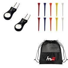 NAYASTYLE 高爾夫果嶺叉修補器 2入 + 塑膠高爾夫長球釘 10入 + 收納袋套組, GFYP-38-2+167-3PU