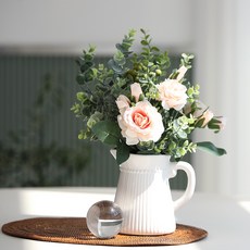 조화 + 도자기 저그 꽃병 세트, 아이보리, 1세트