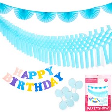 PARTYSHOW 派對裝飾拉旗組 幸運草淺藍色 2入 + 半月淺藍色 + 蜂巢淺藍色 + 馬卡龍生日, 1套, 混合顏色