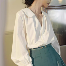 PEONIST 女款圓領小褶皺襯衫