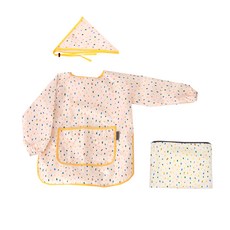 bebe chouette 孩童點點圖案長袖圍裙+頭巾+收納袋