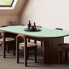 쾌청 어나더 양면 가죽 방수 식탁보 타원형, 라이트그린 + 블루