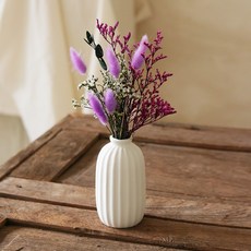 ScentBasket 兔尾草永生花 + 條紋陶瓷花瓶組合, 紫色