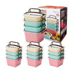 cimelax 盒裝迷你午餐盒微波爐容器 4 層 4p 禮品套組, 混色, 1入