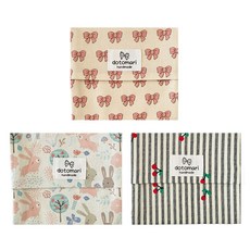 DOTOMARI 暖暖包收納袋 3件組 大容量軍用, 粉紅蝴蝶結 + 兔子朋友 + 櫻桃條紋, 1套