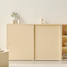 룸앤디 스르륵 3단 와이드 도어 슬라이딩 미닫이 슬림 더높은 수납장 1200 방문설치, 버터옐로우