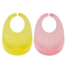 Yecomam 果凍矽膠立體圍兜 2入, 乳黃色+奶油紅, 1組