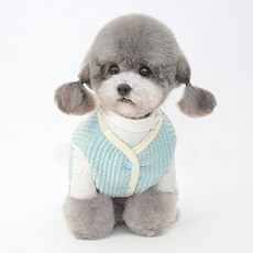 蓬鬆厚實保暖直條紋狗狗背心, 藍色