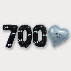 올리브파티 숫자 풍선 + 발레코어 리본 9p 레터링하트 세트, 숫자풍선70 (블랙), 리본(블루), 1세트