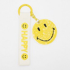 亮片微笑鑰匙圈, 象牙白黃色, 1個