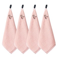 SOFT TOUCH Bath&Living 40支精梳棉動物圖案刺繡掛環擦手巾, 霸王龍（粉紅色）, 4個