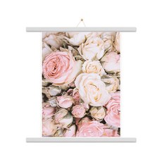 室內裝飾玫瑰C海報 + 木製掛軸組合, 白色