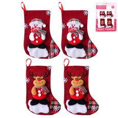 PARTYSHOW 聖誕裝飾襪 小型 雪人2入 + 魯道夫2入 套組, 混合色, 1個