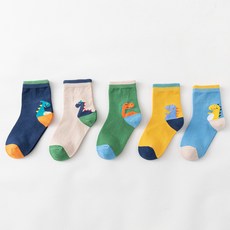 孩童恐龍圖案中筒襪組 5雙