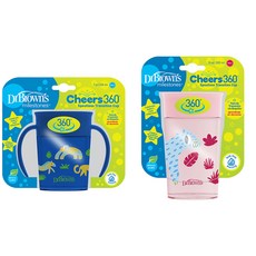 닥터브라운 유아용 정글 360도 흘림방지 트레이닝 컵 2p, 블루(200ml), 핑크(300ml), 1세트