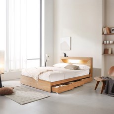 파로마 아리엘 LED 멀티수납침대 + 라텍폼스 40T 매트리스 세트 방문설치, 오크