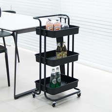 KAZT 優質附把手移動式推車, 黑色, 3層