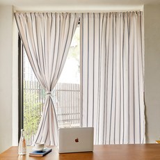 BAZAAR The Lines 三層編織白色遮光窗簾 窗戶型 2入, 海軍藍