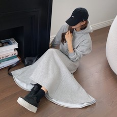 린다샵 노프업 기모 스트링 후드 티셔츠 + 밴딩 롱 스커트 세트 cpset2388k2b