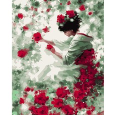 soonZAM 可愛現代水彩油畫人物繪畫DIY套組 40 x 50 x 1.6 cm, 35 採摘夢想果實的少女