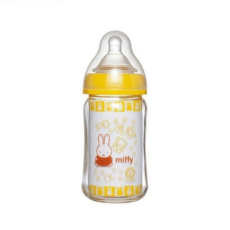 ChuChu MIFFY寬口徑玻璃奶瓶, 帶有矽橡膠乳頭, 黃色, 160ml, 1入