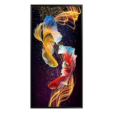 FORONEMILLION 串珠 DIY 財運金魚 直式鑽石畫 50 x 80 cm, 1個, 紅黃色