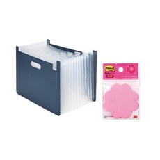 deLi 手風琴文件夾+蝴蝶形便利貼, 海軍藍（文件盒）、花朵（便利貼）, 1套