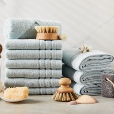 SOFT TOUCH Bath&Living 柔軟觸感 線條滾邊 飯店毛巾 150克 30支棉紗, 10條, 薄荷綠