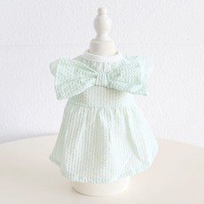 칠시 강아지 리본 프릴 퍼프 스트라이프 패턴 원피스, 메론, 1개