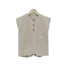 bebe nine 幼童簡約亞麻口袋無袖包屁衣