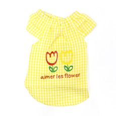 블랭크도그 강아지 나들이 체크 원피스, 옐로우, 1개