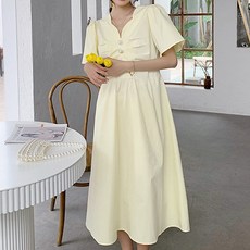 베스트 로맨틱 셔링주름 빅단추 임산부 반소매 원피스