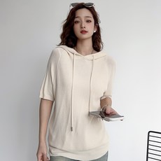 더시럽 여성용 루즈 슬링 니트 후드 반팔