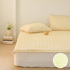 더자리 크리미 에어워싱 모모체크 누빔 침대패드 고정밴드형, 모모레몬
