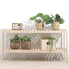 Oliving 原木花盆鞋櫃多用途收納層架 100公分, 原木色, 2段