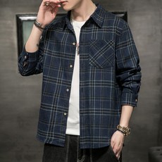 男款格紋圖案口袋襯衫