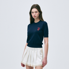 NEDRY 女性愛心Logo短袖針織衫, 海軍藍