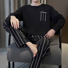 2'nd Pink 男士鄰家休閒長袖睡衣上下套裝