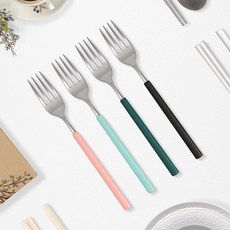 RAONNURI Della 可用於洗碗機的全不鏽鋼彩色叉, 蜜桃粉, 藍綠色, 深翠綠色, 深黑色, 4個