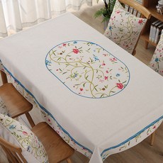 圓形簡約花朵插畫印花桌布 A_RD_788, 混合色, 100 x 140 cm, 1個