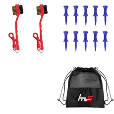 NAYASTYLE 高爾夫球桿頭清潔器 2入 + PE 高爾夫短球釘 10入 + 收納袋組合 GFYP-32-1+169-2PU, 混色