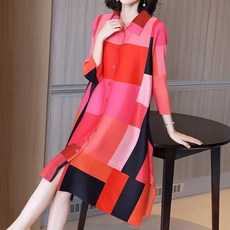 퀸이즈 여성용 아코디언 컬러 디테일 롱 원피스