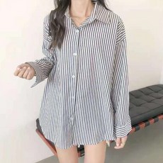 Goodif 女款硬挺直條紋寬鬆版型襯衫