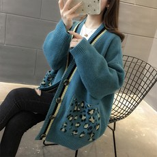 여성용 데이먼 호피문양 니트 가디건 YMG004