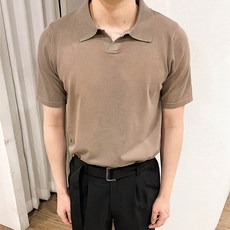 남성용 니트링 카라 반팔 티셔츠