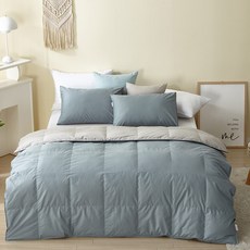 GOOSE&HOME 鵝絨絎縫棉被, 薄荷+灰色