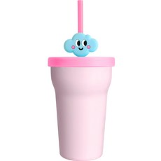 矽膠吸管+矽膠杯蓋+不鏽鋼杯+可拆式雲朵造型吸管裝飾組, 粉色, 1組