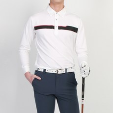 THE MIND 男款高爾夫長袖BT印花彈性翻領T恤