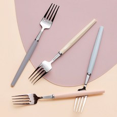 悸動晚餐叉子 4種組, 米色、粉色、天空、灰色, 1套